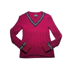 Vintage Lauren Ralph Lauren Medium Active Cable Knit V-Neck Sweater Pink #EF1